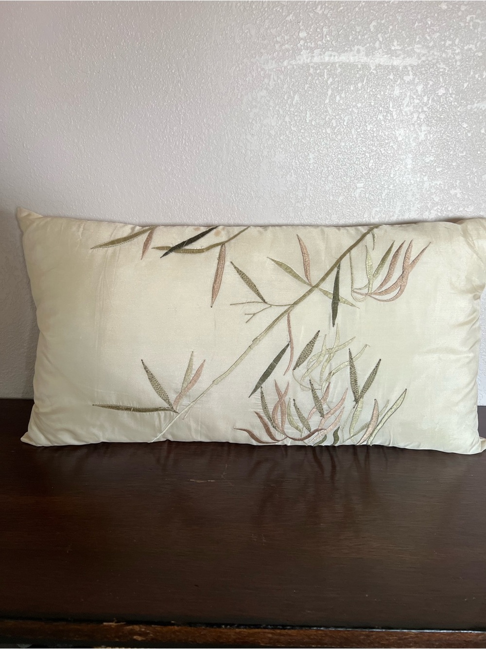 Embroidered Leaf Pillow - Cream 22x12